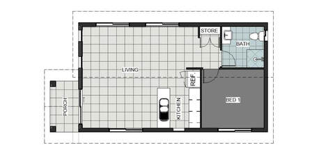 1 bed, 1 bath granny flat floor plan by IK Building and Construction